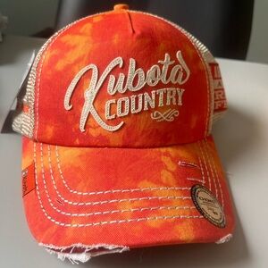 Kubota farming life trucker hat distressed NWT orange mesh unisex labelled L